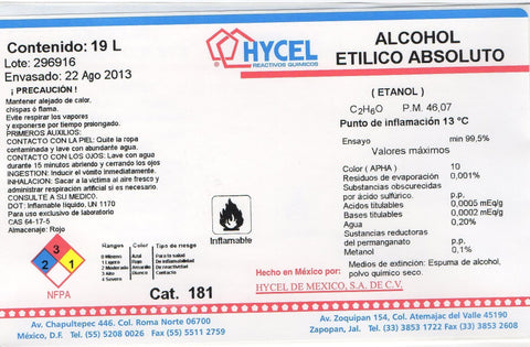 ALCOHOL ETILICO ABSOLUTO ( Etanol ) 