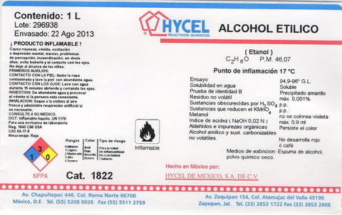ALCOHOL ETILICO (Etanol) 96% 