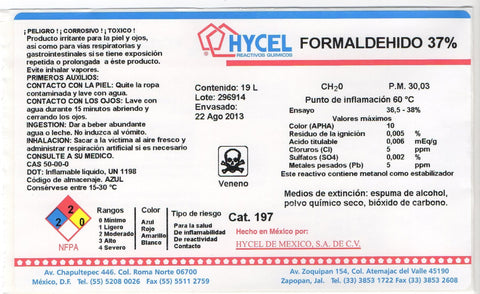 FORMALDEHIDO SOLUCION 37 % (Formol)