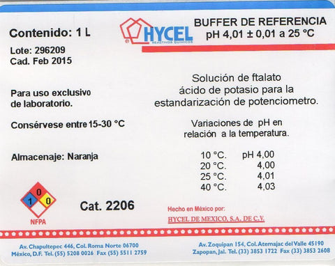 BUFFER DE REFERENCIA pH 4.01 ± 0.01