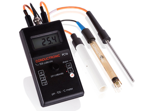 Medidor portátil de pH, Sólidos Totales Disueltos TDS y temperatura.